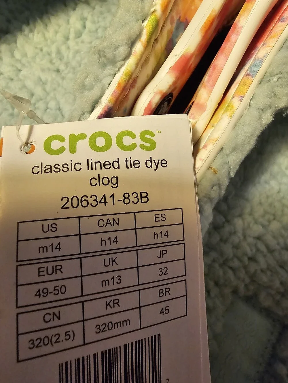 Crocs Unisex-Adult Classic Tie Dye Drag Soft Lined Clogs Sz 14   New